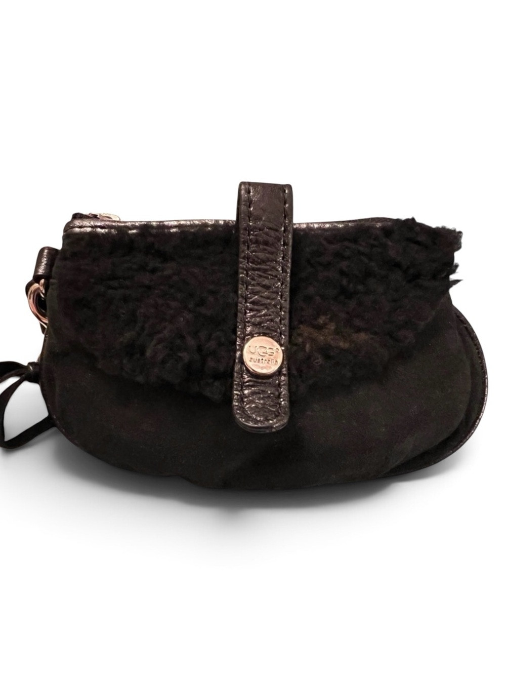 UGG Genuine Leather Shearling Sheepskin Black Wristlet - Rare